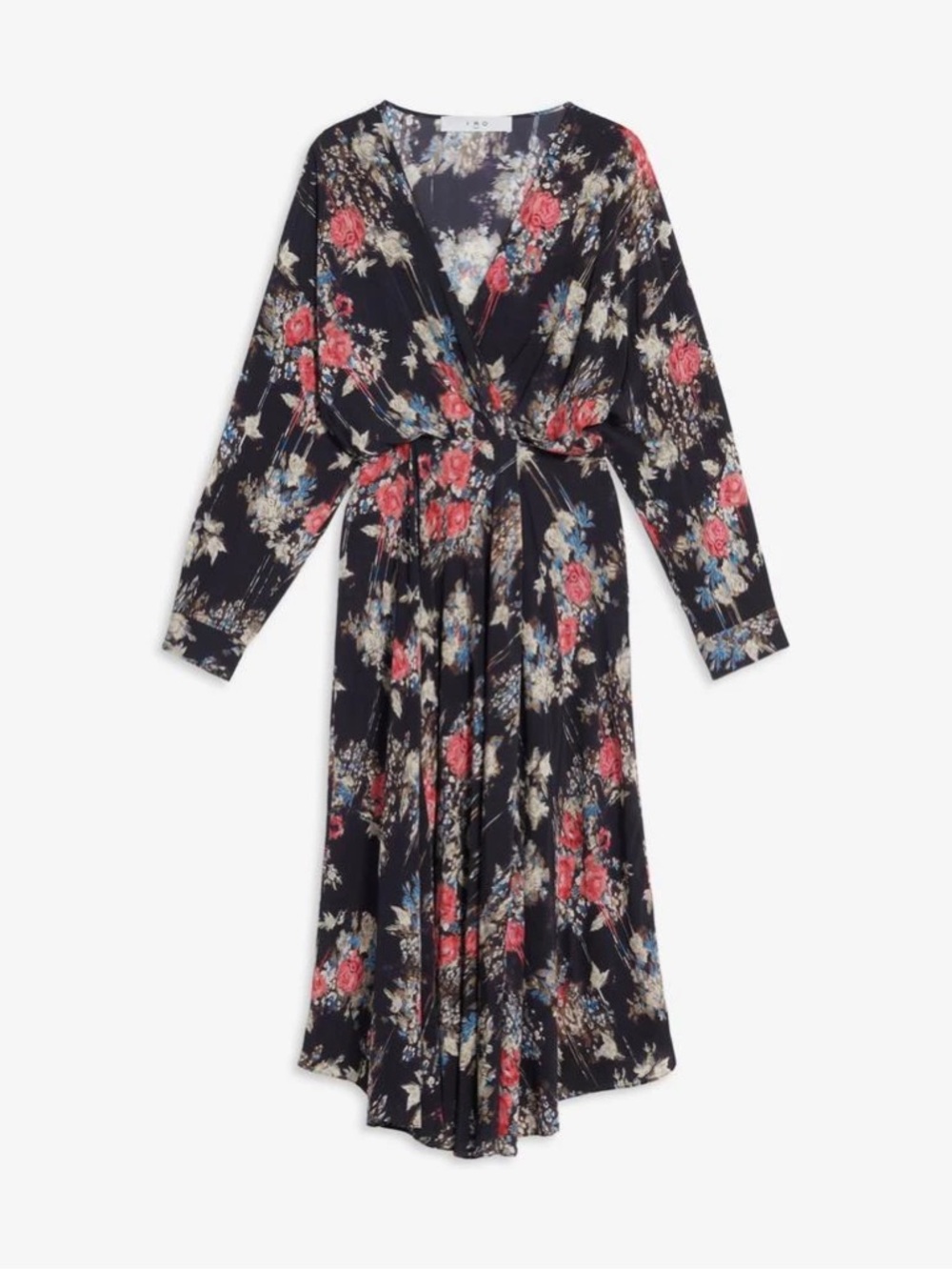 IRO Black Floral Wrap Midi Dress with Pink and Blue Accents - Picture 6 of 11